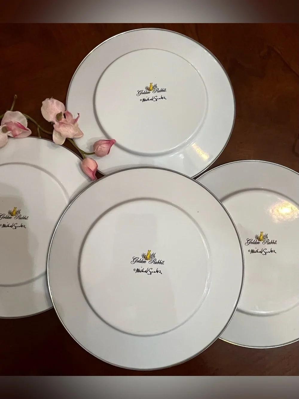 Rare VTG Golden Rabbit Enamelware Butterfly Plates Michal Sparks 4-Set Retro